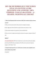 Bsn 206 Microbiology For Nurses&NewLine;Final Exam Study Guide&NewLine;Questions And Answers &vert; 100&percnt;&NewLine;Verified&ndash; Pass Guaranteed &ndash; A&plus;&NewLine;Graded&period; Nightingale 2026&sol;2027