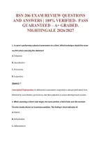 Bsn 206 Exam Review Questions&NewLine;And Answers &vert; 100&percnt; Verified&ndash; Pass&NewLine;Guaranteed &ndash; A&plus; Graded&period;&NewLine;Nightingale 2026&sol;2027