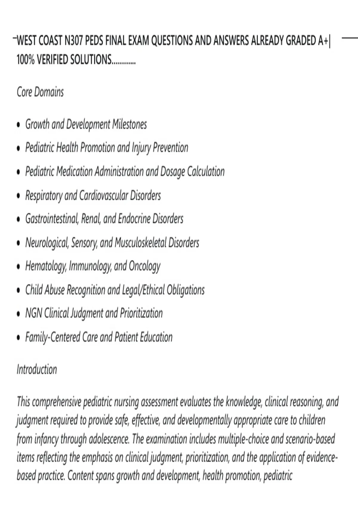 The Final Solution Example West Coast N307 Peds Final Exam Questions And Answers Already Graded A+ ...