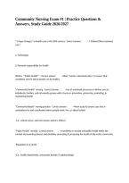 Community Nursing Exam &num;1 &vert; Practice Questions & Answers&comma; Study Guide 2026&sol;2027