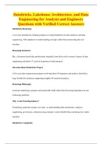 Databricks&comma; Lakehouse Architecture&comma; and Data&NewLine;Engineering for Analysts and Engineers&NewLine;Questions with Verified Correct Answers