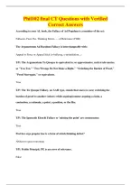 Phil102 final CT Questions with Verified&NewLine;Correct Answers