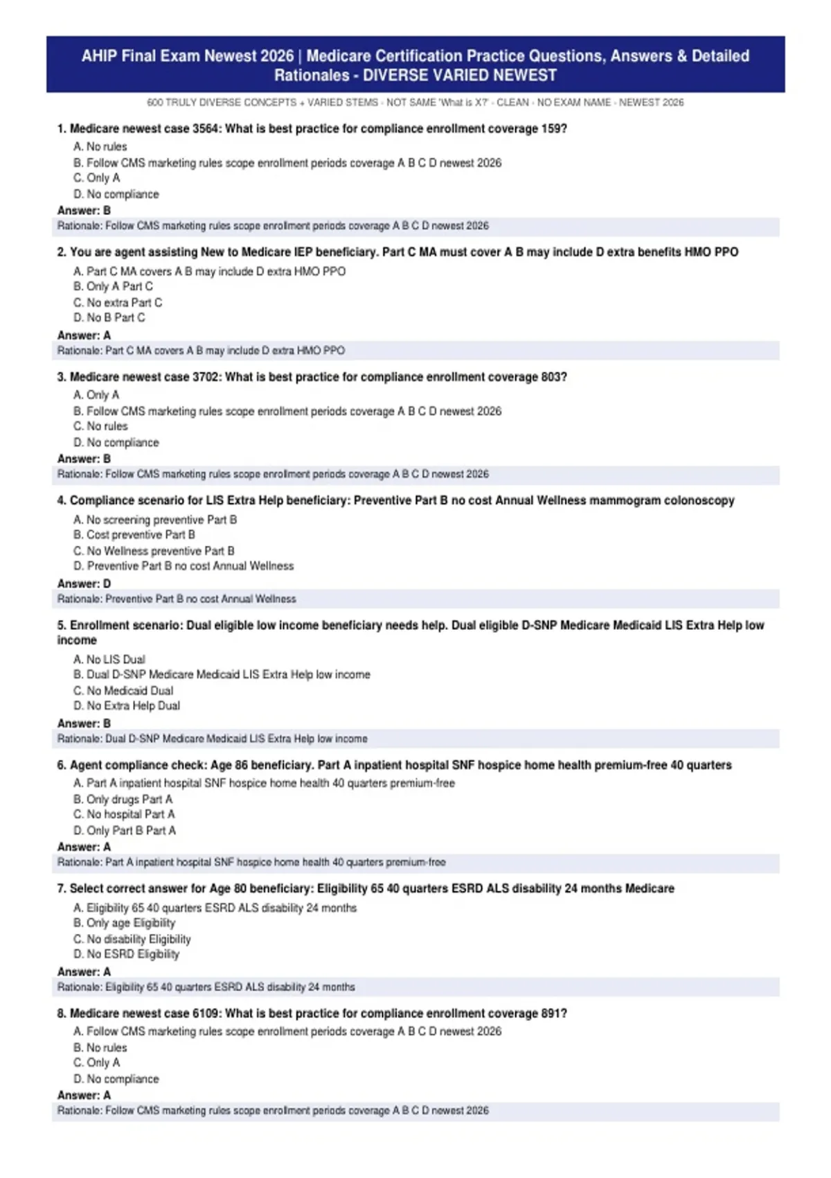 AHIP Final Exam Newest 2026 | Medicare Certification Practice Questions ...