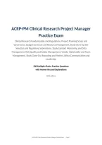ACRP-PM Clinical Research Project Manager &NewLine;Practice Exam&NewLine;Clinical Research Fundamentals and Regulations&comma; Project Planning Scope and &NewLine;Governance&comma; Budget Contracts and Resource Management&comma; Study Start-Up Site &NewLine;Selection and Regulatory Submissions&comma; Study