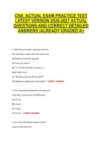 Cna  Actual Exam Practice Test &NewLine;Latest Version 2026-2027 Actual &NewLine;Questions And Correct Detailed &NewLine;Answers &vert;Already Graded A&plus; 