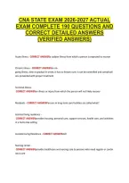 Cna State Exam 2026-2027 Actual &NewLine;Exam Complete 190 Questions And &NewLine;Correct Detailed Answers &NewLine;&lpar;Verified Answers&rpar; 