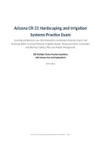 Arizona CR-21 Hardscaping and Irrigation &NewLine;Systems Practice Exam&NewLine;Licensing and Business Law&comma; Site Preparation&comma; Hardscape Materials&comma; Pavers and &NewLine;Retaining Walls&comma; Concrete Flatwork&comma; Irrigation Design&comma; Piping and Valves&comma; Controllers &NewLine;and Electrical&comma; Safet