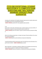 Ftce Ese Exceptional Student &NewLine;Education K-12 Complete Exam &NewLine;Questions And 100&percnt; Verified &NewLine;Answers &lpar;2026&sol;2027&rpar; Pass &NewLine;Guarantee 