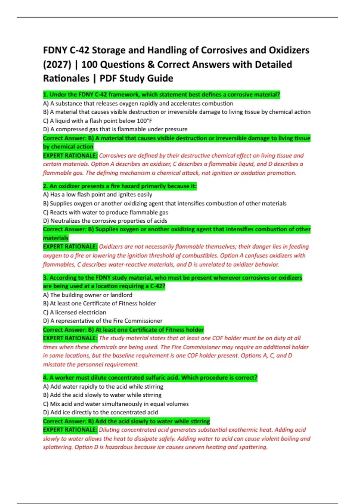 FDNY C-42 Storage and Handling of Corrosives and Oxidizers (2027) | 100 ...