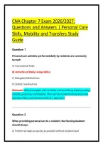 CNA Chapter 7 Exam 2026&sol;2027&colon; Questions and Answers &vert; Personal Care Skills&comma; Mobility and Transfers Study Guide