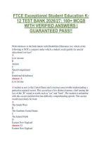 FTCE Exceptional Student Education K-12 Test Bank 2026&sol;27&colon; 160&plus; Multiple-Choice Questions with Verified Answers &vert; Guaranteed Pass