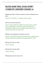 Blood Bank Final Exam Script&NewLine;Complete Answers Graded A&plus;
