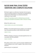 Blood Bank Final Exam Tested&NewLine;Questions And Complete Solutions