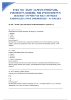 Chem 102 - Exam 1 &lpar;Atomic Structure&comma; Periodicity&comma; Bonding&comma; And Stoichiometry&rpar; 2026&sol;2027 &vert; 60 Verified Q&A &vert; Detailed Rationales &vert; Pass Guaranteed &ndash; A&plus; Graded