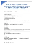 Chem 102 - Exam 3 &lpar;Chemical Kinetics&comma; Equilibrium&comma; And Thermodynamics&rpar; 2026&sol;2027 &vert; 60 Verified Q&A &vert; Detailed Rationales &vert; Pass Guaranteed &ndash; A&plus; Graded
