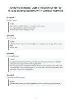 Intro To Nursing&colon; Unit 1 Frequently Tested&NewLine;Actual Exam Questions With Correct Answers