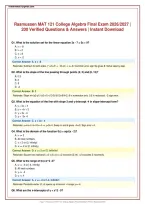 Rasmussen MAT 121 College Algebra Final Exam 2026&sol;2027 &vert;&NewLine;200 Verified Questions & Answers &vert; Instant Download