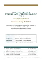 NUR 2214 Nursing Care of the Older Adult Quiz 4 2026&sol;2027 &vert; Q&A &vert; Already Graded A &vert; Rasmussen &vert; Pass Guaranteed - A&plus; Graded&NewLine;&NewLine;