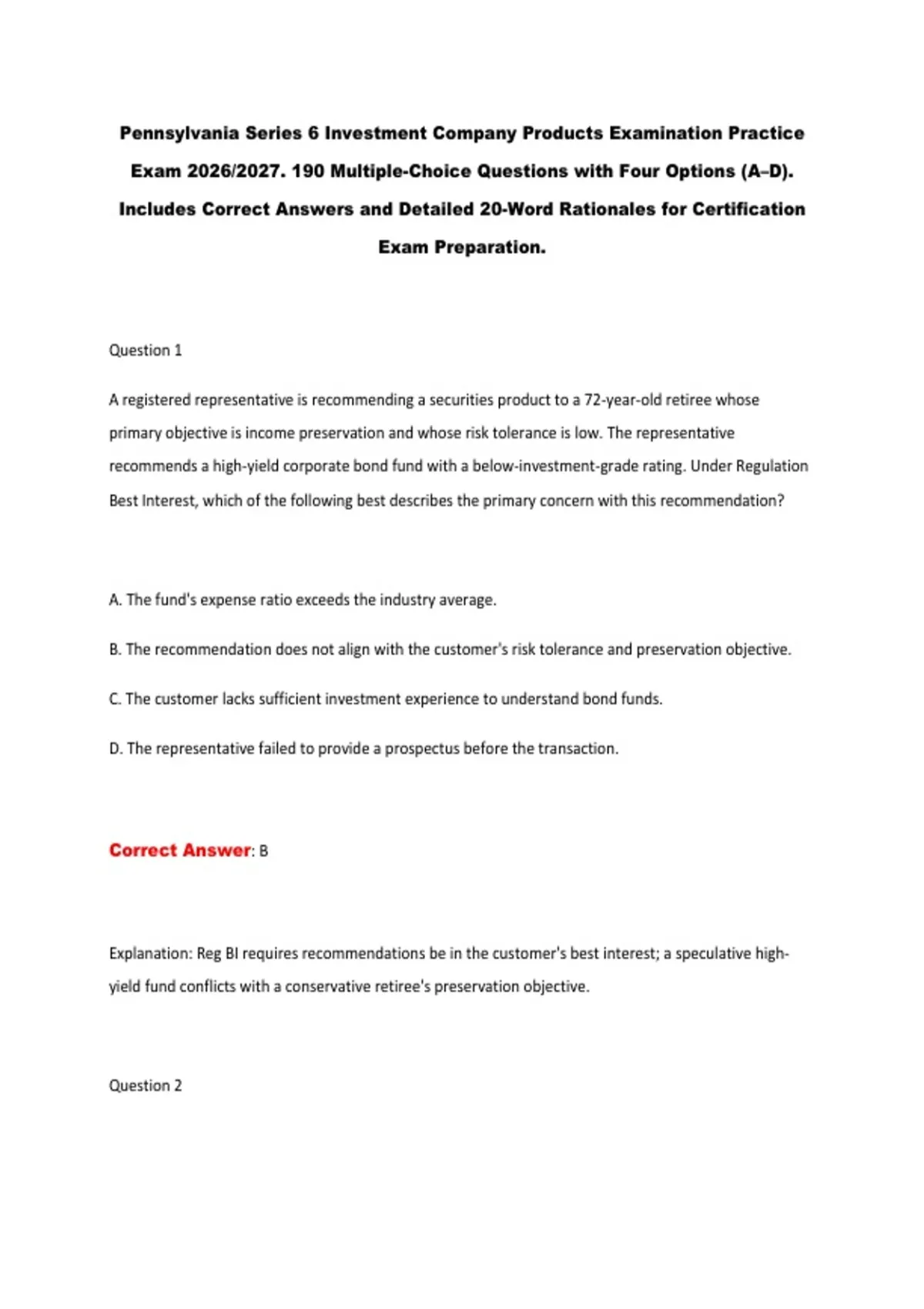 Material Cert Example Pennsylvania Series 6 Investment Company Products Examination Practice ...