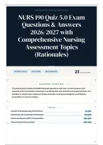 NURS 190 Quiz 5&period;0 Exam Questions & Answers 2026&sol;2027 with Comprehensive Nursing Assessment Topics &lpar;Rationales&rpar;