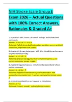 NIH Stroke Scale Group E &NewLine;Exam 2026 &ndash; Actual Questions &NewLine;with 100&percnt; Correct Answers&comma; &NewLine;Rationales & Graded A&plus;  
