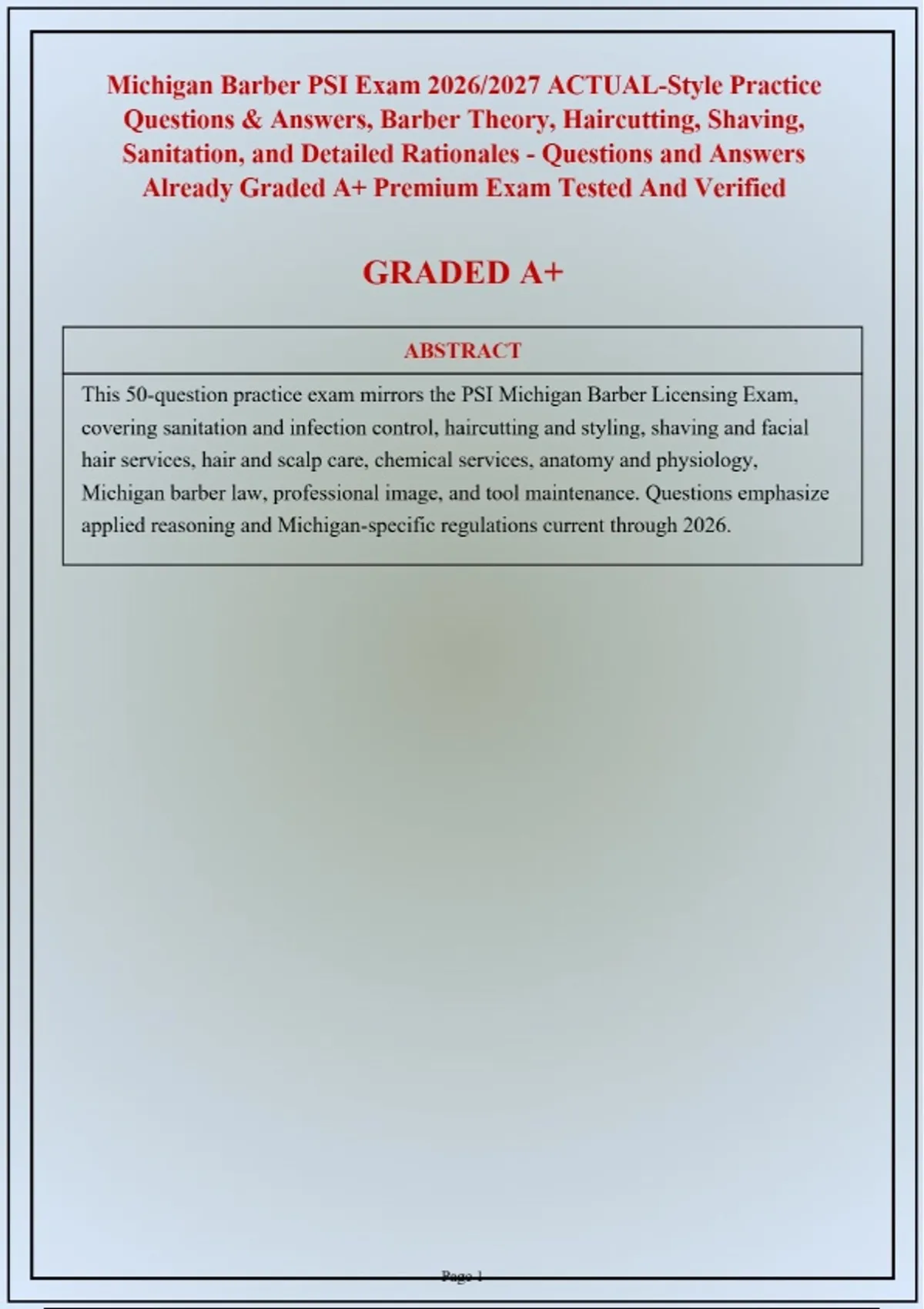 Michigan Barber Psi Exam 2026 Actual-Style Practice Questions & Answers ...