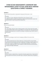 Cham Access Management Leadership And&NewLine;Management Latest Actual Exam With Verified&NewLine;Questions & Correct Answers