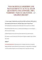 Nur 204 Hesi Leadership And&NewLine;Management V3 Actual Exam&NewLine;Questions And Answers &vert; 100&percnt;&NewLine;Verified&ndash; Pass Guaranteed &ndash; A&plus;&NewLine;Graded 2026&sol;2027