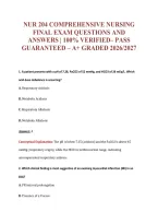 Nur 204 Comprehensive Nursing&NewLine;Final Exam Questions And&NewLine;Answers &vert; 100&percnt; Verified&ndash; Pass&NewLine;Guaranteed &ndash; A&plus; Graded 2026&sol;2027