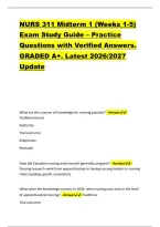 NURS 311 Midterm 1 &lpar;Weeks 1-5&rpar; &NewLine;Exam Study Guide &ndash; Practice &NewLine;Questions with Verified Answers&period; &NewLine;GRADED A&plus;&period; Latest 2026&sol;2027 &NewLine;Update 