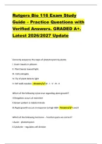 Rutgers Bio 116 Exam Study &NewLine;Guide &ndash; Practice Questions with &NewLine;Verified Answers&period; GRADED A&plus;&period; &NewLine;Latest 2026&sol;2027 Update 