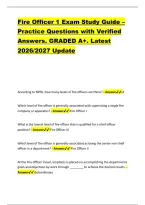 Fire Officer 1 Exam Study Guide &ndash; &NewLine;Practice Questions with Verified &NewLine;Answers&period; GRADED A&plus;&period; Latest &NewLine;2026&sol;2027 Update &NewLine;According to NFPA&comma; how many levels of fire officers are there&quest; - Answer-4 &NewLine;Which level of fire officer is generally associated with sup