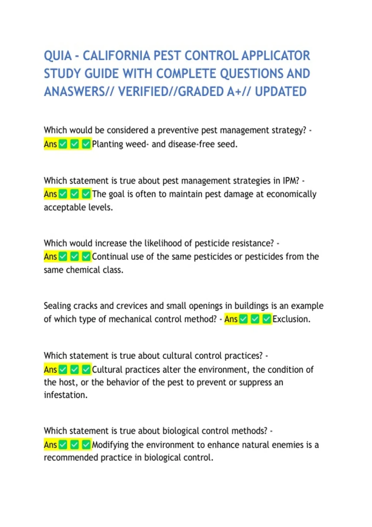 Quia - California Pest Control Applicator Study Guide With Complete ...