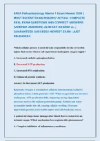 Apea Pathophysiology Master 1 Exam Newest 2026 &vert;&vert; &NewLine;Most Recent Exam 2026&vert;2027 Actual Complete &NewLine;Real Exam Questions And Correct Answers &NewLine;&lpar;Verified Answers&rpar; Already Graded A&plus; &vert; &NewLine;Guaranteed Success&excl;&excl; Newest Exam &vert; Just &NewLine;Released&excl;&excl;