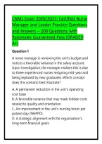 CNML Exam 2026&sol;2027&colon; Certified Nurse Manager and Leader Practice Questions and Answers &ndash; 200 Questions with Rationales Guaranteed Pass &lpar;GRADED A&plus;&rpar;