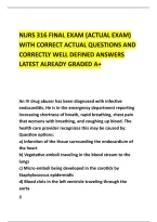 Nurs 316 Final Exam &lpar;Actual Exam&rpar; &NewLine;With Correct Actual Questions And &NewLine;Correctly Well Defined Answers &NewLine;Latest Already Graded A&plus; 