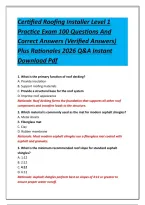 Certified Roofing Installer Level 1 Practice Exam 100 Questions And Correct Answers &lpar;Verified Answers&rpar; Plus Rationales 2026 Q&A Instant Download Pdf
