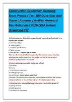 Construction Supervisor Licensing Exam Practice Test 100 Questions And Correct Answers &lpar;Verified Answers&rpar; Plus Rationales 2026 Q&A Instant Download Pdf