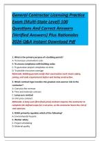 General Contractor Licensing Practice Exam &lpar;Multi-State Level&rpar; 100 Questions And Correct Answers &lpar;Verified Answers&rpar; Plus Rationales 2026 Q&A Instant Download Pdf
