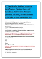 ICC Residential Building Inspector Certification Practice Exam 100 Questions And Correct Answers &lpar;Verified Answers&rpar; Plus Rationales 2026 Q&A Instant Download Pdf