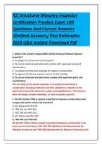 ICC Structural Masonry Inspector Certification Practice Exam 100 Questions And Correct Answers &lpar;Verified Answers&rpar; Plus Rationales 2026 Q&A Instant Download Pdf
