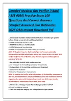 Certified Medical Gas Verifier &lpar;ASME ASSE 6030&rpar; Practice Exam 100 Questions And Correct Answers &lpar;Verified Answers&rpar; Plus Rationales 2026 Q&A Instant Download Pdf