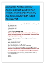Journeyman Plumber Licensing Practice Exam 100 Questions And Correct Answers &lpar;Verified Answers&rpar; Plus Rationales 2026 Q&A Instant Download Pdf