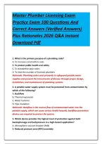 Master Plumber Licensing Exam Practice Exam 100 Questions And Correct Answers &lpar;Verified Answers&rpar; Plus Rationales 2026 Q&A Instant Download Pdf