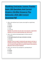 Plumbing Contractor License Practice Exam 100 Questions And Correct Answers &lpar;Verified Answers&rpar; Plus Rationales 2026 Q&A Instant Download Pdf