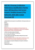 AWS B2&period;2 Brazing Certification Performance Qualification Practice Exam 100 Questions And Correct Answers &lpar;Verified Answers&rpar; Plus Rationales 2026 Q&A Instant Download Pdf