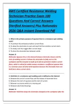 AWS Certified Resistance Welding Technician Practice Exam 100 Questions And Correct Answers &lpar;Verified Answers&rpar; Plus Rationales 2026 Q&A Instant Download Pdf