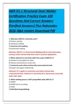 AWS D1&period;1 Structural Steel Welder Certification Practice Exam 100 Questions And Correct Answers &lpar;Verified Answers&rpar; Plus Rationales 2026 Q&A Instant Download Pdf