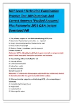 NDT Level I Technician Examination Practice Test 100 Questions And Correct Answers &lpar;Verified Answers&rpar; Plus Rationales 2026 Q&A Instant Download Pdf