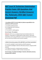 NDT Level III Technician Examination Practice Exam 100 Questions And Correct Answers &lpar;Verified Answers&rpar; Plus Rationales 2026 Q&A Instant Download Pdf